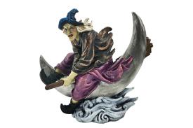 HADAS, BRUJAS Y FANTAS�A | FIGURA RESINA BRUJA SOBRE ESCOBA POSADA EN LUNA 12X13X6CM