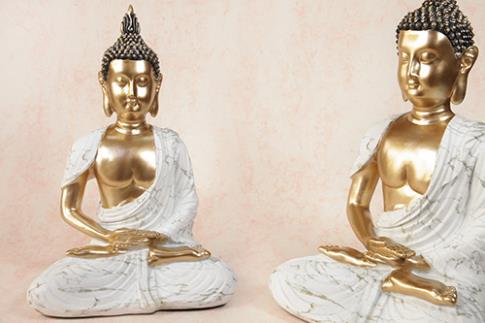 FIGURAS DIOSES, BUDAS Y MONJES | FIGURA RESINA BUDA DE RESINA DORADO/PLATEADO 27X40CM  C/BLANCO