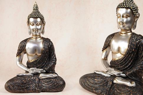 FIGURAS DIOSES, BUDAS Y MONJES | FIGURA RESINA BUDA DORADO/PLATEADO 27X40CM  C/NEGRO