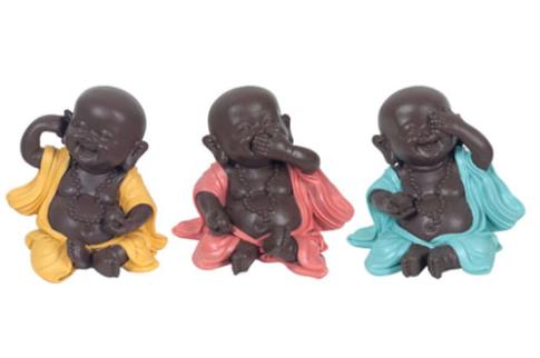 FIGURAS DIOSES, BUDAS Y MONJES | FIGURA RESINA BUDA HAPPY NO VER-NO OIR-NO HABLAR