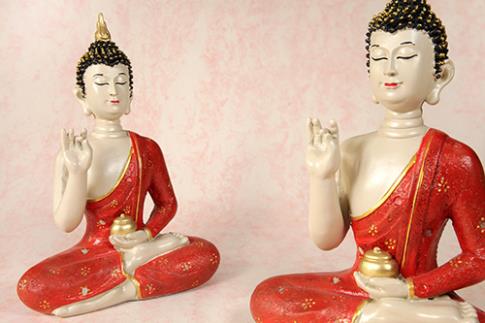 FIGURAS DIOSES, BUDAS Y MONJES | FIGURA RESINA BUDA ROPAS NARANJAS 18X25CM