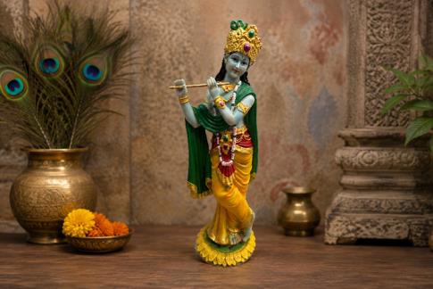 COMODIN | FIGURA RESINA DIOS KRISHNA EN VIVOS COLORES 36X10CM.