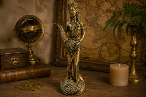 COMODIN | FIGURA RESINA DIOSA FORTUNA COLOR DORADO 45X13CM.