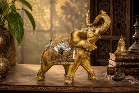 HADAS, BRUJAS Y FANTAS�A | FIGURA RESINA ELEFANTE CON ADORNOS Y CASCABELES 42X41CM