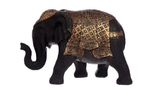 COMODIN | FIGURA RESINA ELEFANTE DE LA SUERTE NEGRO Y DORADO Altura 16.5cm Ancho 25cm Profundidad 10cm