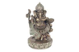 FIGURAS DIOSES, BUDAS Y MONJES | FIGURA RESINA GANESHA APOYADA EN PEDESTAL 9 X 9 X 15 CM.