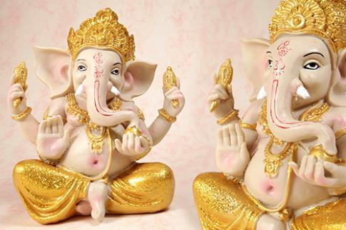 COMODIN | FIGURA RESINA GANESHA DORADA Y BEIG 17X19CM