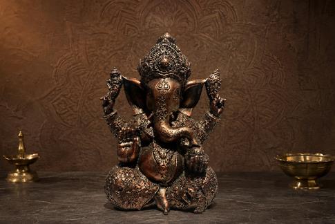 BUDAS Y GANESHAS | FIGURA RESINA GANESHA IMITACION BRONCE 31X27CM.