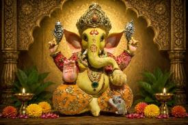 BUDAS Y GANESHAS | FIGURA RESINA GANESHA SENTADA EN VIVOS COLORES 30X16 CM.