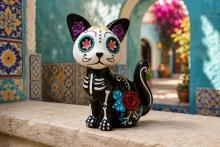 FIGURA RESINA GATO CALAVERA MEXICANA 27 X 16 CM. FIGURA RESINA GATO CALAVERA MEXICANA 27 X 16 CM.