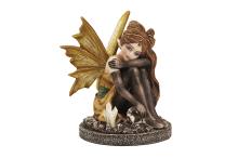 FIGURA RESINA HADA SENTADA CON BOLA DE CRISTAL Y CUARZO 9CM