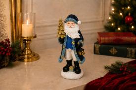 FIGURAS DE NAVIDAD | FIGURA RESINA PAPA NOEL CON ARBOL NAVIDE�O Y FAROLILLO COLOR AZUL 36 X 17 X 15 CM.