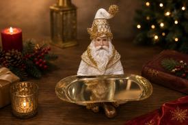 FIGURAS DE NAVIDAD | FIGURA RESINA PAPA NOEL CON BANDEJA PORTAVELON 21 X 15,5 X 26 CM.