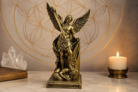 SANTOS Y ARCANGELES | FIGURA RESINA SAN MIGUEL ARCANGEL COLOR DORADO 29X17CM.