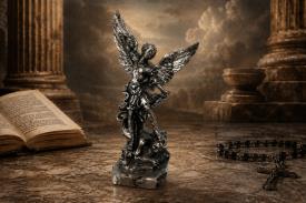 SANTOS Y ARCANGELES | FIGURA RESINA SAN MIGUEL ARCANGEL EFECTO PLATEADO 20X13CM.