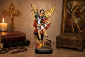 SANTOS Y ARCANGELES | FIGURA RESINA SAN MIGUEL ARCANGEL EN VIVOS COLORES 30X15CM.
