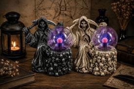 Novedades | FIGURA RESINA SANTA MUERTE CON LAMPARA DE PLASMA MAGICO 22X18CM. BLANCA O NEGRA.