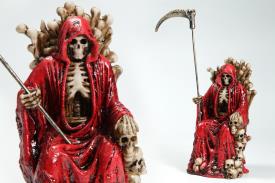 SANTOS Y ARCANGELES | FIGURA SANTA MUERTE COLOR ROJO SENTADA EN TRONO 17 CM RESINA