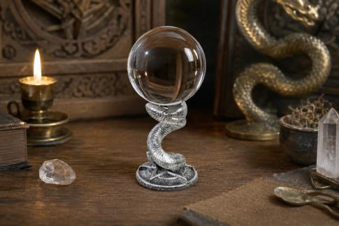 HADAS, BRUJAS Y FANTAS�A | FIGURA SERPIENTE ENROSCADA COLOR PLATEADO BASE ESPECIAL PARA BOLA DE CRISTAL O MINERAL 7 X 5 CM.
