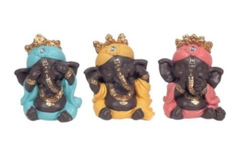 COMODIN | FIGURAS RESINA GANESHA DE COLORES 6 x 4 x 7,50 cm. (NO VEO NO OIGO NO HABLO )