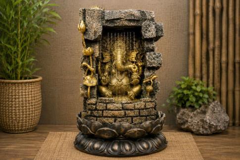 FUENTES | FUENTE GANESHA DENTRO DE CUEVA CON HILOS DE AGUA DELANTEROS 53X34X27CM.
