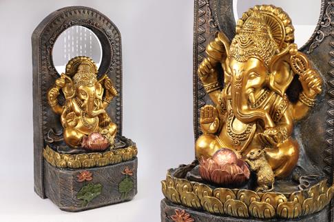 FUENTES | FUENTE GANESHA DORADA CON CASCADA DE HILOS DE AGUA 88X40X30CM