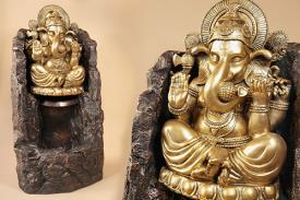 FUENTES FENG SHUI | FUENTE RESINA APTA PARA EXTERIOR. GANESHA DORADA SOBRE PEDESTAL 57x108CM