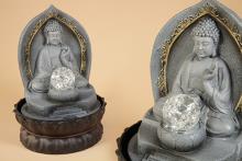 FUENTE RESINA BUDA MEDITANDO CON ORLA DORADA 20x30CM