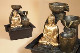 FUENTES FENG SHUI | FUENTE RESINA DORADA BUDA MEDITACION 18.5x21CM