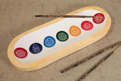 PORTAINCIENSOS | INCENSARIO ANCHO DE MADERA PARA 2 VARILLAS. DECORACION 7 CHAKRAS 10X2.5X29 CM.
