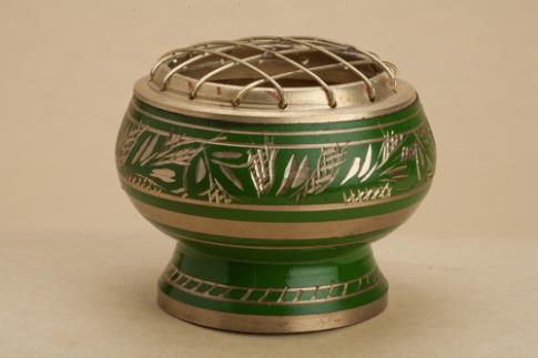 PORTAINCIENSOS | INCENSARIO BOL GRABADO COLOR VERDE 5.5X5 CMS