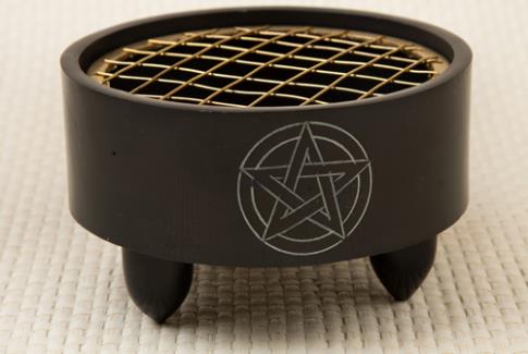 PORTAINCIENSOS | INCENSARIO BOL PIEDRA JABON NEGRA Y REJILLA CON PENTAGRAMA 10.5 X 5.5 CM.