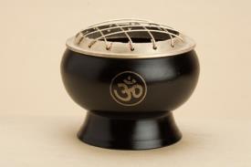 PORTAINCIENSOS | INCENSARIO NEGRO CON REJILLA SIMBOLO OM 5.5 CMS