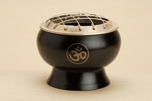 PORTAINCIENSOS | INCENSARIO NEGRO CON REJILLA SIMBOLO OM 5.5 CMS
