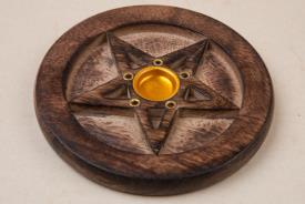 PORTAINCIENSOS | INCENSARIO RED. MADERA CONO/VARILLAS CON PENTAGRAMA 10 cms �