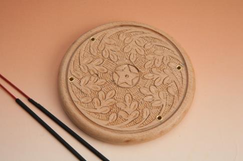 PORTAINCIENSOS | INCENSARIO REDONDO MADERA DECORADO 10 CMS