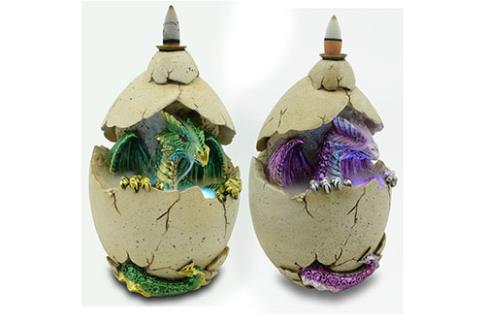 COMODIN | INCENSARIO REFLUJO HUEVO DRAGON Y LUZ LED 11,8X11,8X16,8CM