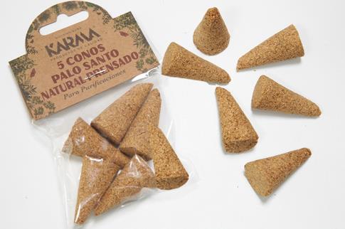 PALO SANTO | INCIENSO CONOS PALO SANTO PURIFICADOR NATURAL PRENSADO 2.5 x 5 cm (Bolsa de 5 unidades)