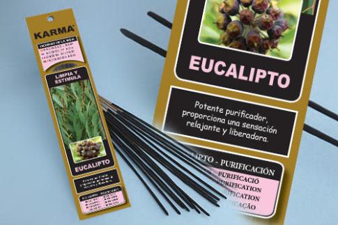 INCIENSOS KARMA NATURALES 16 VAR. (26 GRM) DUR.60" | INCIENSO EUCALIPTO (REVITALIZANTE) KARMA 16 VARILLAS 26 G.