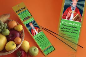 INCIENSOS KARMA SANTERIA 16 VAR. (26 GRM) DUR.60" | INCIENSO SAN CIPRIANO (ROSA BLANCA) TUMBA TRABAJOS QUITA MAL Y ATRAE NEGOCIOS Y DINERO KARMA 16 VARILLAS 26G.