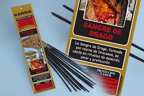 INCIENSOS KARMA NATURALES 16 VAR. (26 GRM) DUR.60" | INCIENSO SANGRE DE DRAGO (SANACIN, PROTECCION Y AMOR) KARMA 16 VARILLAS 26 G.
