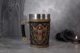 HADAS, BRUJAS Y FANTAS�A | JARRA SANTA MUERTE ALADA COLOR PLATEADO, NEGRO Y ROJO 15 X 14 CM.