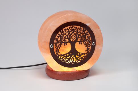 LAMPARAS DE SAL Y OTROS MINERALES | LAMPARA DE SAL USB CIRCULAR CON PLACA ARBOL DE LA VIDA 10X11CM