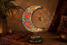 LAMPARA LUNA ESTILO ARABE CON CRISTALITOS DE COLORES (DIFERENTES INTENSIDADES DE LUZ) 22X15CM. (COLORES SURTIDOS)
