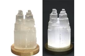 LAMPARAS DE SAL Y OTROS MINERALES | LAMPARA SELENITA BLANCA CATEDRAL DOBLE CON INSTALACIN 22 CM.