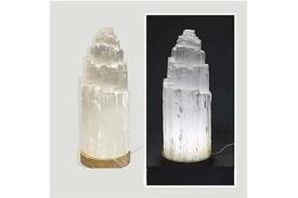 LAMPARAS DE SAL Y OTROS MINERALES | LAMPARA SELENITA CATEDRAL 42 CM LUZ BLANCA USB /CON ADAPTADOR