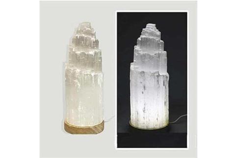 LAMPARAS DE SAL Y OTROS MINERALES | LAMPARA SELENITA CATEDRAL 42 CM LUZ BLANCA USB /CON ADAPTADOR