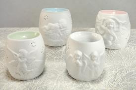 LAMPARILLAS QUEMAPERFUMES | LAMPARILLA QUEMADOR DE CERAMICA BLANCA. DECORACION ANGELICAL 9x10 cm.