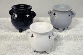 LAMPARILLAS QUEMAPERFUMES | LAMPARILLA QUEMADOR DE CERAMICA. CALDERO CON ESTRELLAS 10x11 cm.