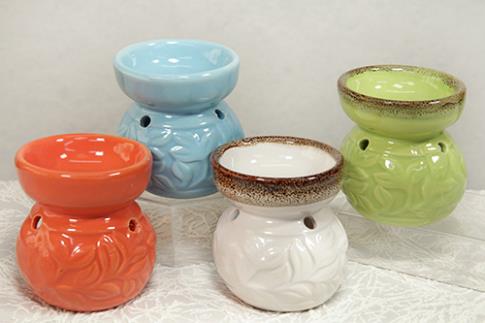 LAMPARILLAS QUEMAPERFUMES | LAMPARILLA QUEMADOR DE CERAMICA DECORACION HOJAS 7X8 cm.